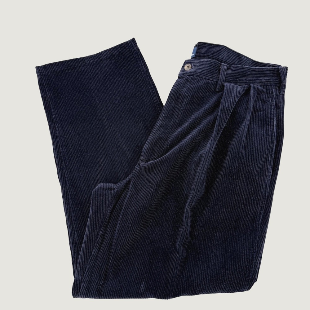 Vintage Polo Ralph Lauren Trousers Pant Men 34x30 Navy Pleated Corduroy Made USA